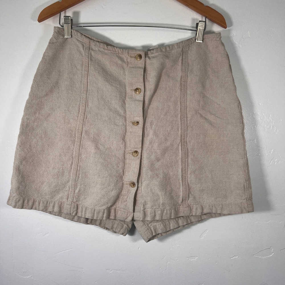 Cherokee Skort Women 16 Beige Linen Cotton Button Front Mini Skirt Vintage - Picture 2 of 11
